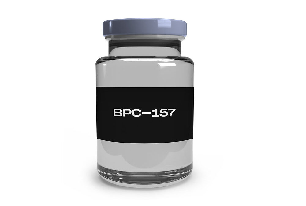 BPC-157 peptide vial with black label